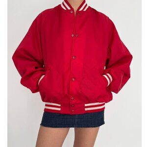 90s vintage red Dunbrooke raglan snap button unisex bomber jacket made in USA